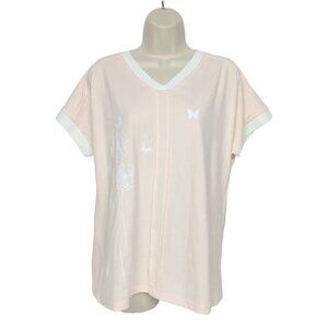 Sheilay Blouse Top Size Large Orange Butterfly Dandelion V Neck Short Sleeve